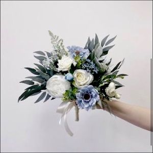 SOLD Set of Three Dusty Blue Silk Bridesmaid Bouquets